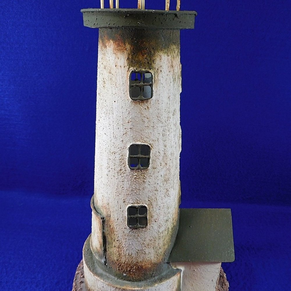 Large Painted Tin Lighthouse Votive Tealight Candle Holder 15" Beach Decor - Picture 8 of 11
